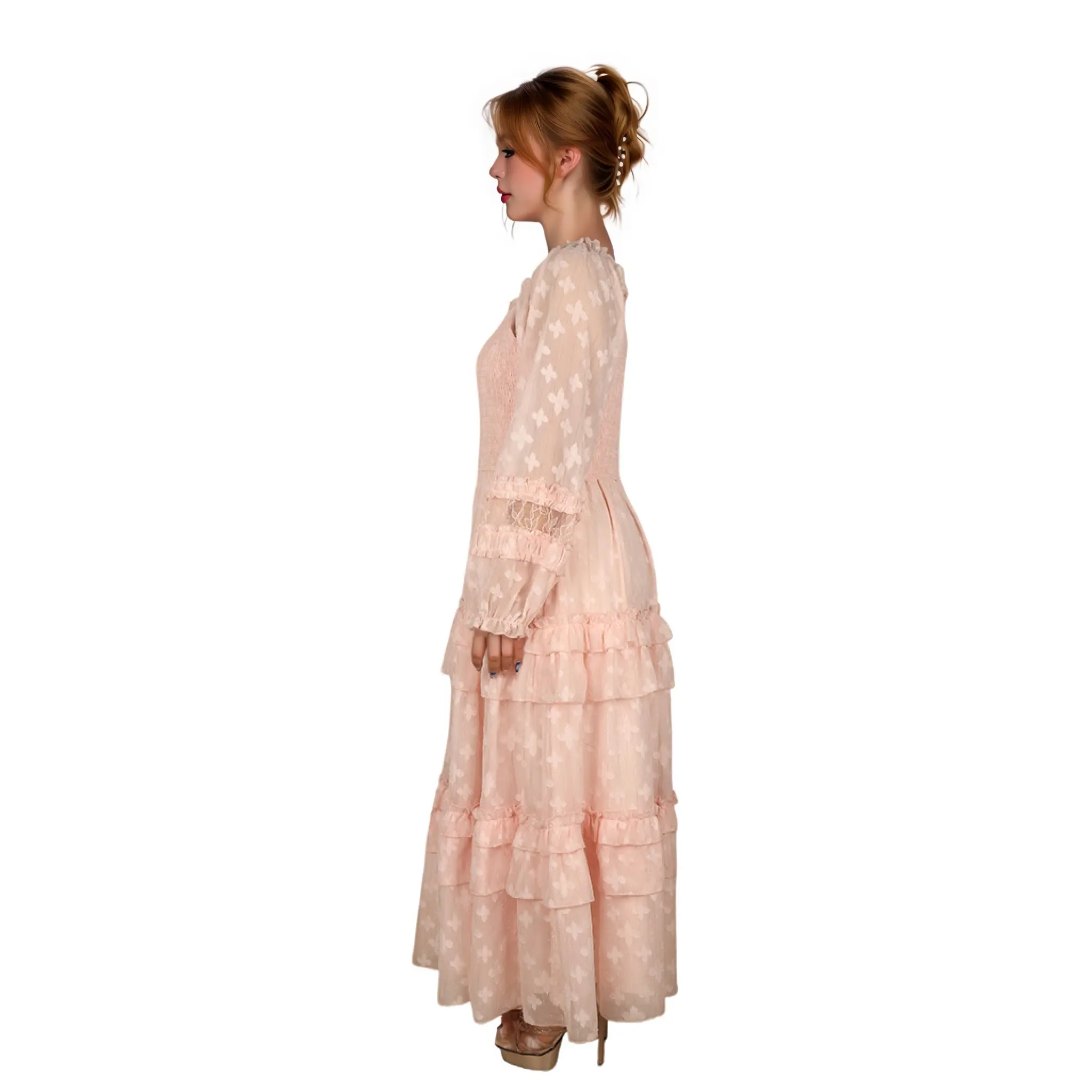 OEM ODM Custom Blue Floral Designer Summer Pink Bohemian Print Beach Maxi Dress Women Sexy Elegant Beautiful Ladies Dress (3).jpg