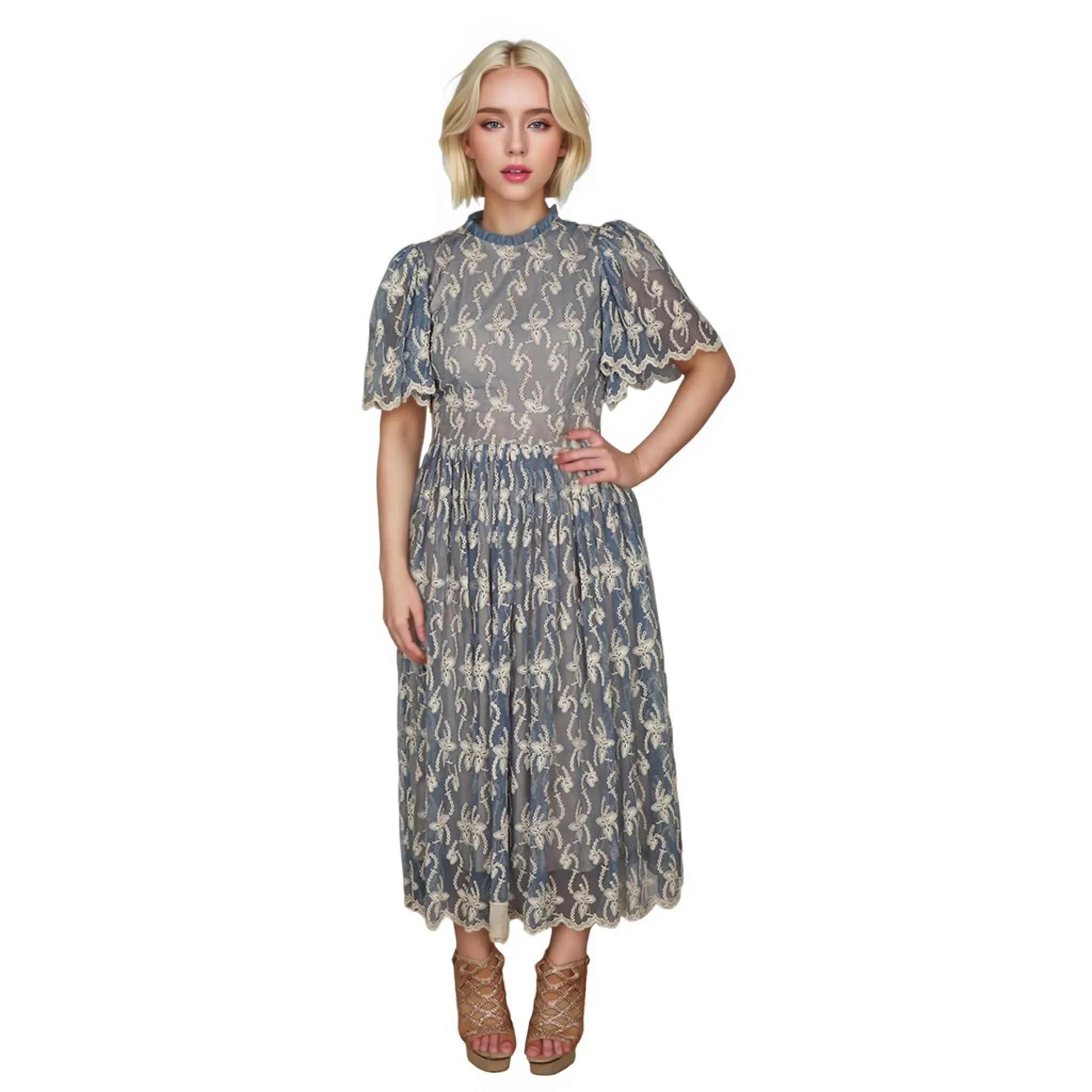 Customized Eco-Friendly Breathable Casual Square Collar Off-Shoulder Sleeveless Pleated Floral Print Knee-Length Dress 100% (1).jpg
