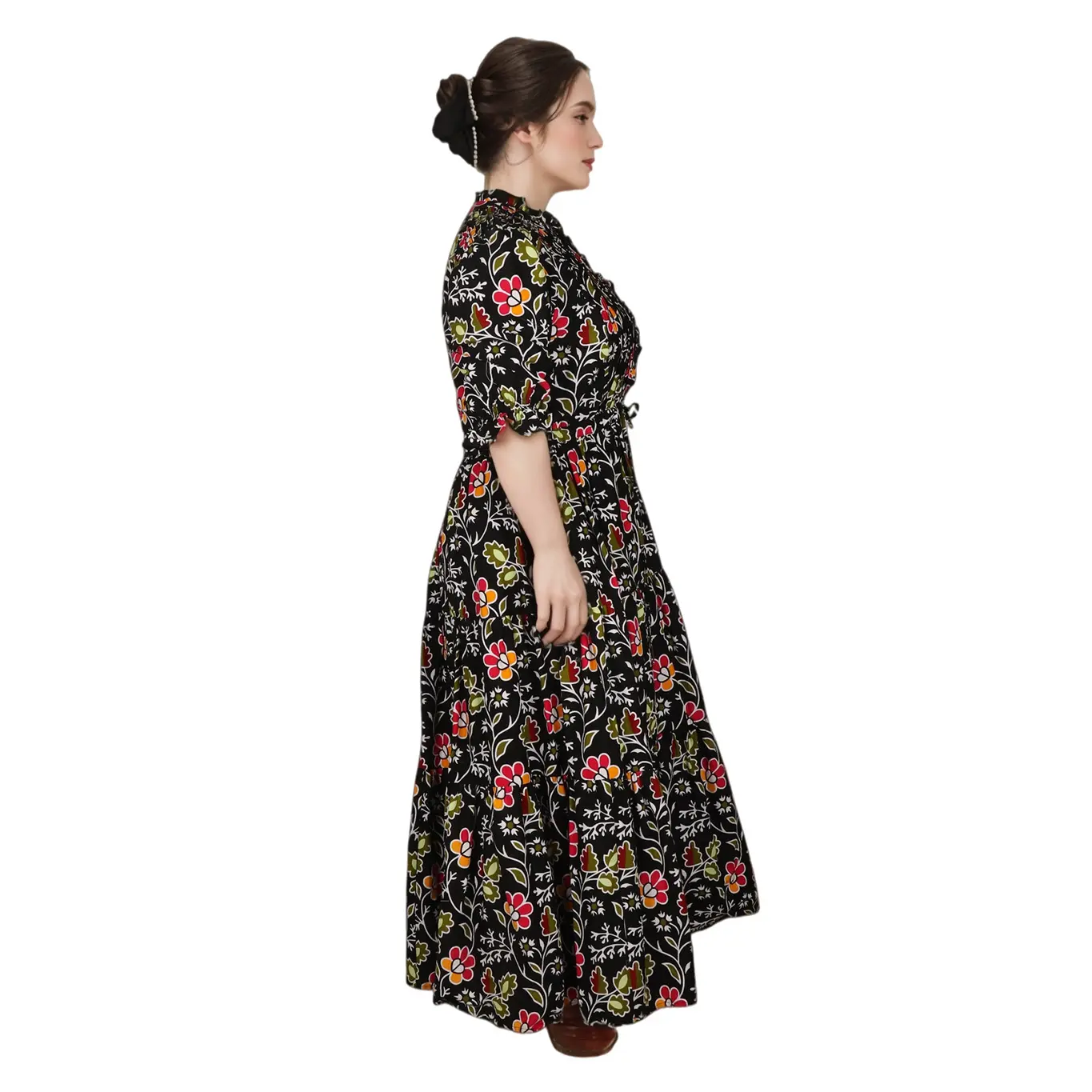 Elegant Autumn Floral Maxi Dress Machine Washable Twill Silk Satin Floor-Length Gown (2).jpg