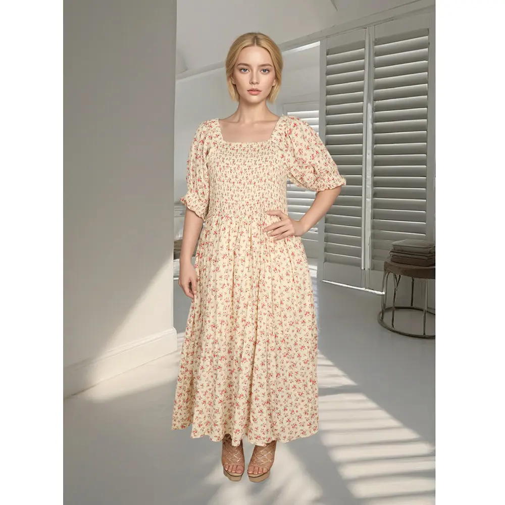 Premium French Floral Short Sleeve Dress - Customizable Fit & Design 1.jpg