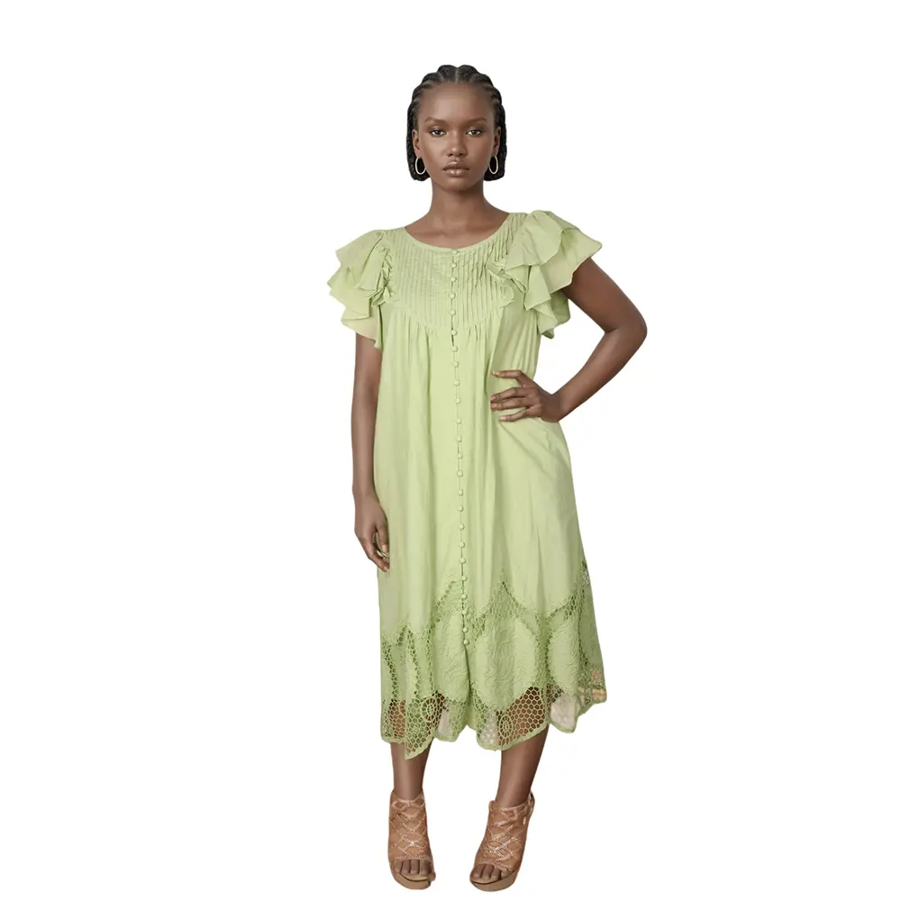 V-Neck Ruffled Short Sleeve Straight Skirt for Women 1.jpg
