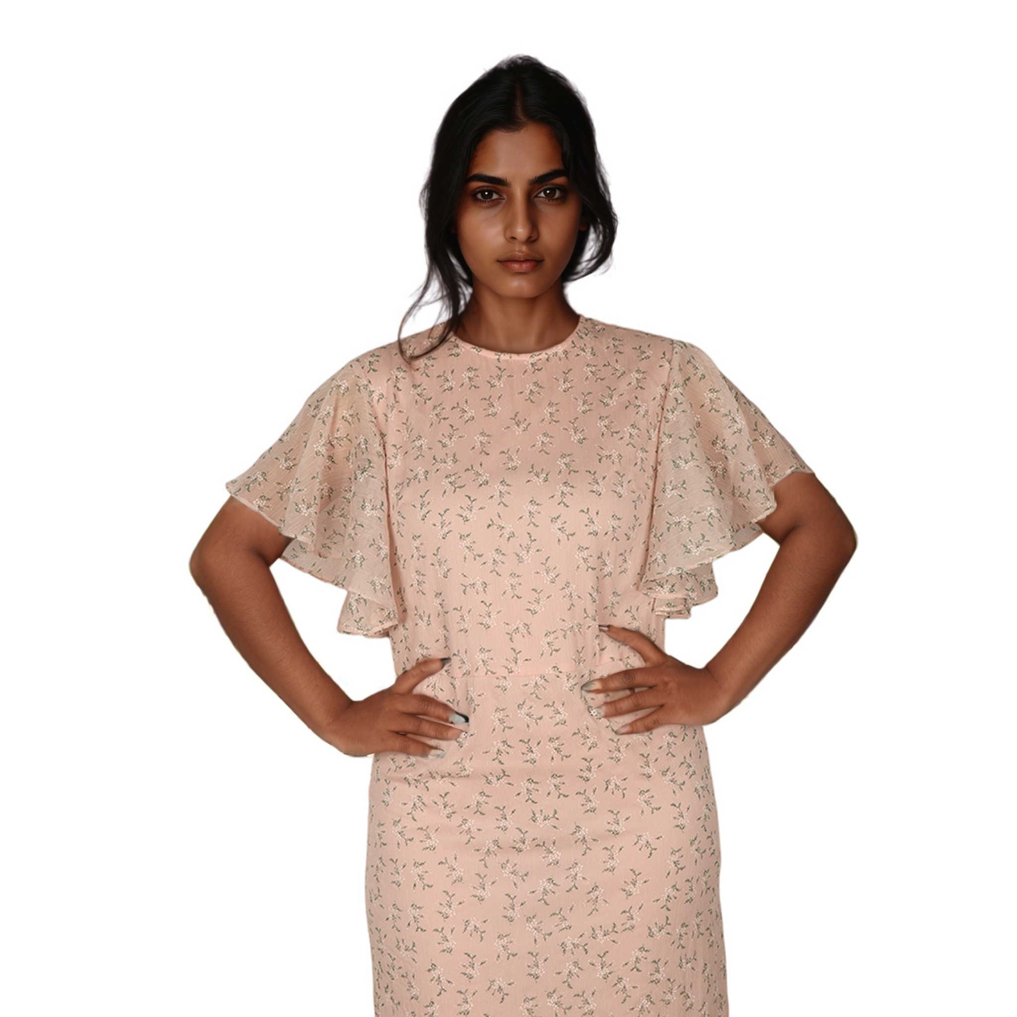 Floral Printed Square Collar Short Sleeve Button Front Natural Waist Classic Fit Women's Knee-Length Casual Dress Cotton Dress (2).jpg
