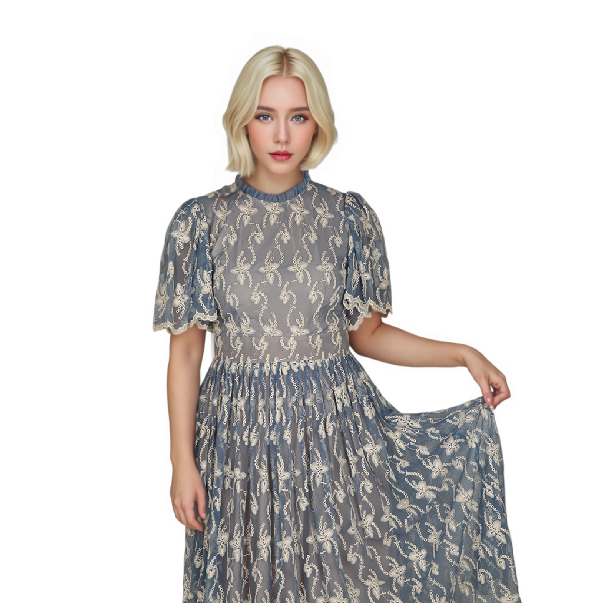 Customized Eco-Friendly Breathable Casual Square Collar Off-Shoulder Sleeveless Pleated Floral Print Knee-Length Dress 100% (2).jpg