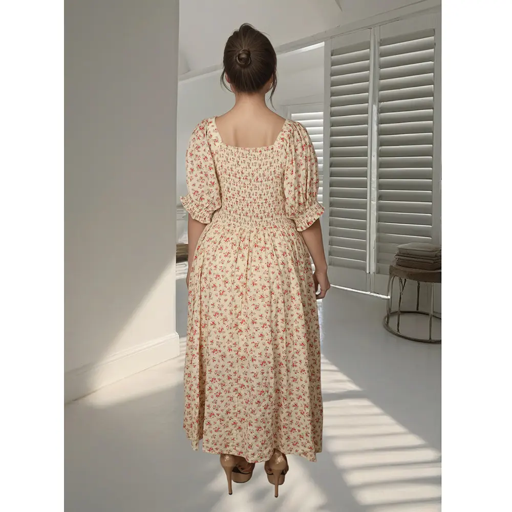 Premium French Floral Short Sleeve Dress - Customizable Fit & Design 3.jpg