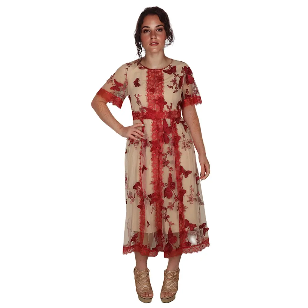 Mesh Lace Embroidery O-Neck French Vintage Knee-Length A-Line Rayon Eco-Friendly Women'S Dress (1).jpg