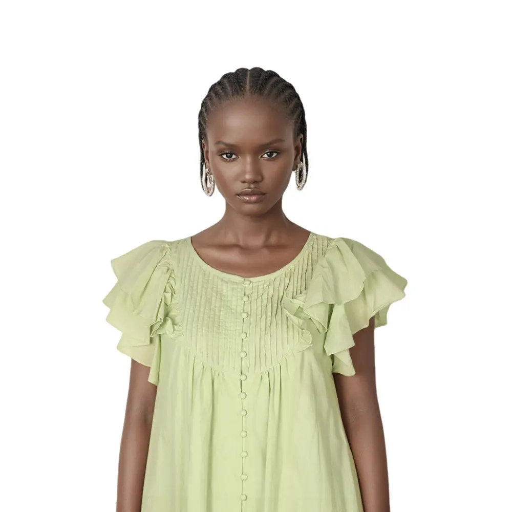 V-Neck Ruffled Short Sleeve Straight Skirt for Women 2.jpg