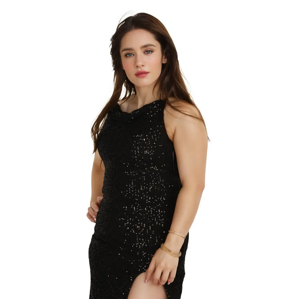 2025 Europe and the United States New Plain Color Sequin Women's Long Dress Slit Slim Sleeveless Sexy Evening Dress (2).jpg