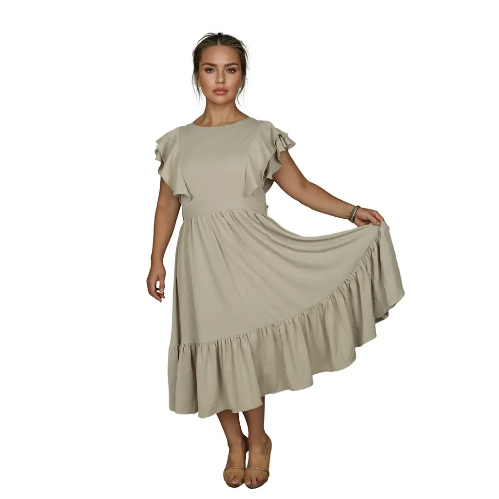 Custom Print Women's Elegant Plus Size V Neck Ruffle Trim Short Sleeve Summer Buttery Soft Casual Loose Swing Maxi Dress (1).jpg